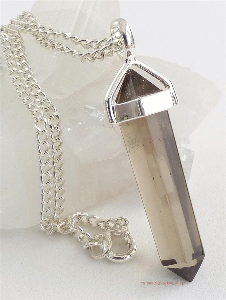 Crystal Quartz Necklace
 SMOKEY QUARTZ Crystal Point Pendant Necklace Gemstone