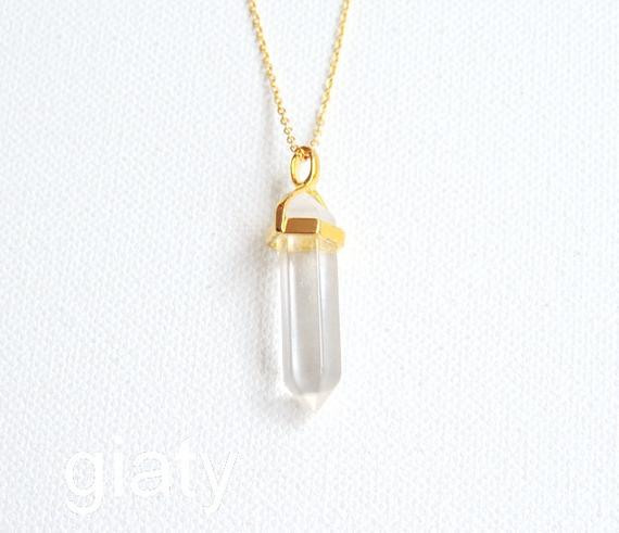 Crystal Quartz Necklace
 Crystal Point Clear Quartz Necklace Dainty Necklace Simple