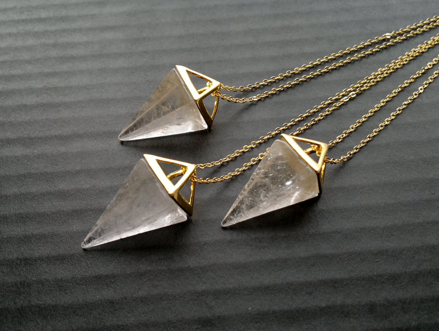 Crystal Quartz Necklace
 Clear Quartz Necklace Triangle Necklace Geometric Necklace