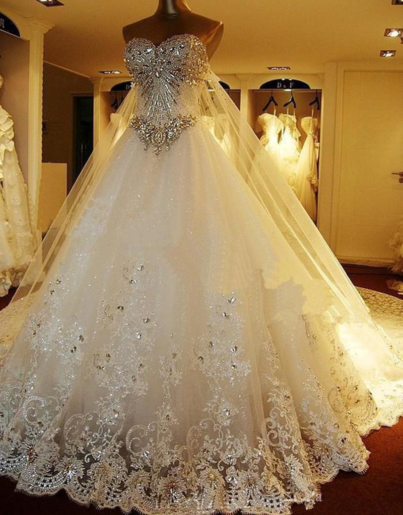 Crystal Wedding Gowns
 2016 Hot Sale Luxury Crystal Beaded Wedding Dress Long