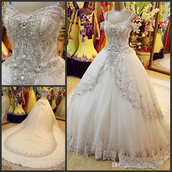 Crystal Wedding Gowns
 Discount 2017 Bling Crystal Wedding Dresses Ball Gown Lace