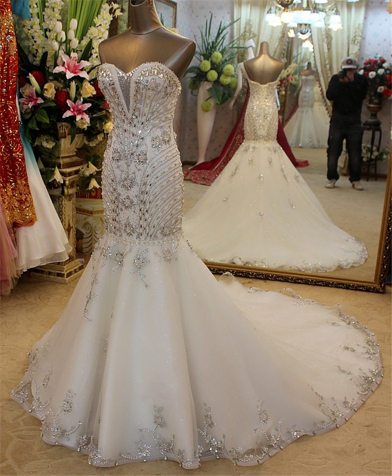 Crystal Wedding Gowns
 Luxury Mermaid Wedding Dresses 2015 Sweetheart Lace up