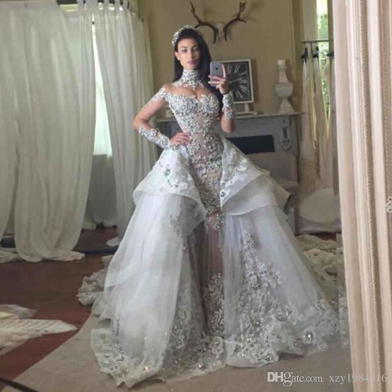 Crystal Wedding Gowns
 Fantacy Luxury Crystal Wedding Dresses With Detachable