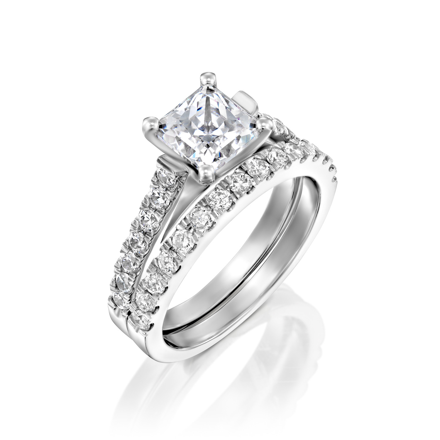 Cultured Diamond Engagement Rings
 2 13 Ct Princess Man Made Diamond Engagement Ring Set 14k
