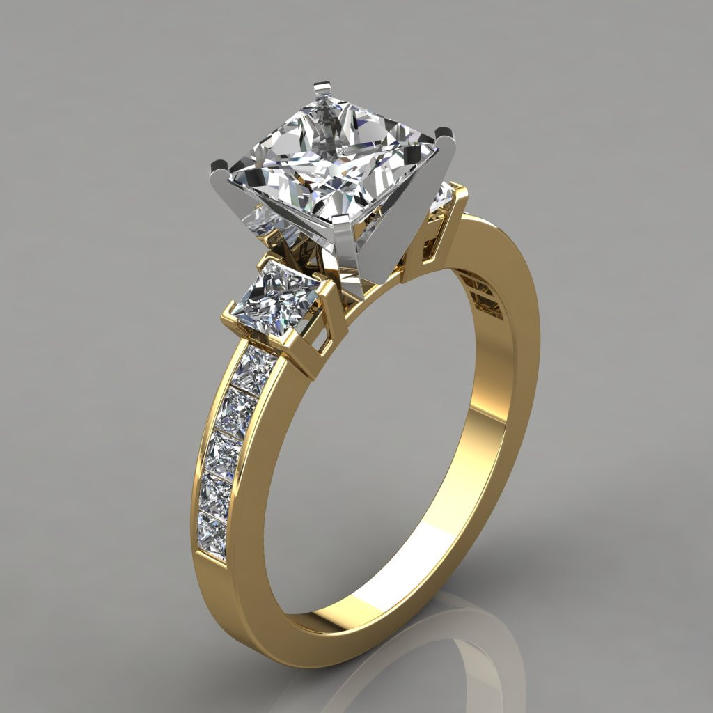 Cultured Diamond Engagement Rings
 Three Stone Princess Cut Engagement Ring PureGemsJewels