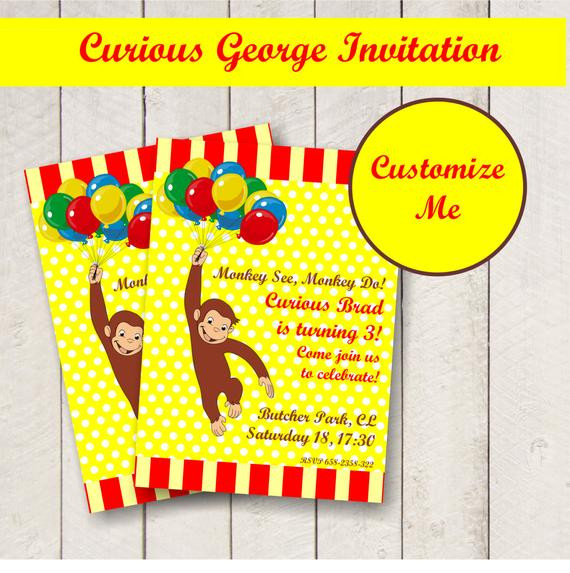 Curious George Birthday Invitation
 EDITABLE CURIOUS GEORGE party invitation personalized