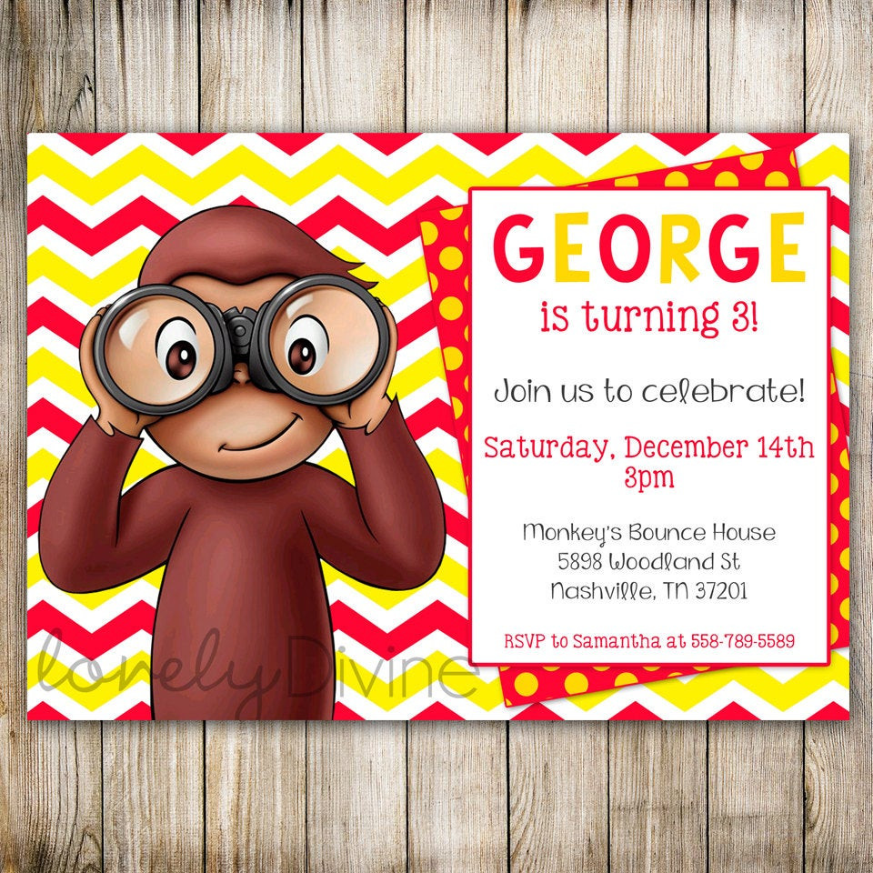 Curious George Birthday Invitation
 Curious George Chevron Birthday 1st Birthday Invitation 2nd