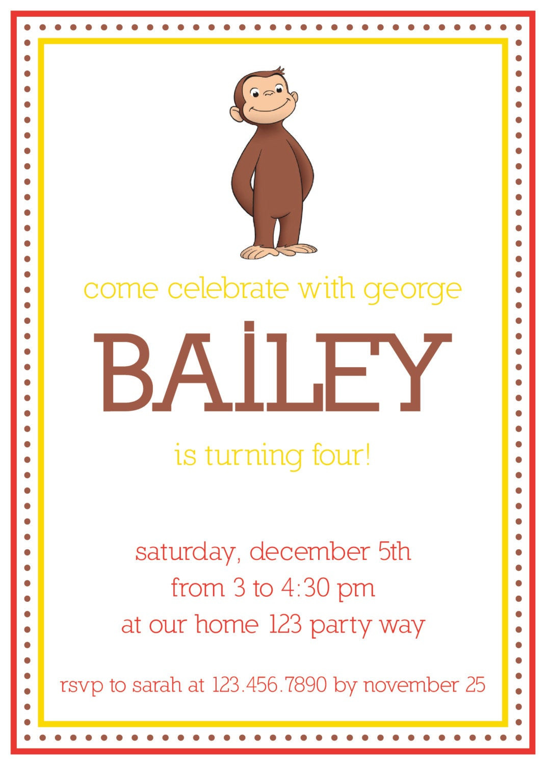 Curious George Birthday Invitation
 Items similar to Curious George birthday invitation on Etsy