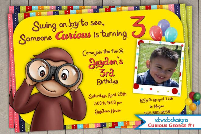 Curious George Birthday Invitation
 Curious George Birthday Invitation Custom Printable