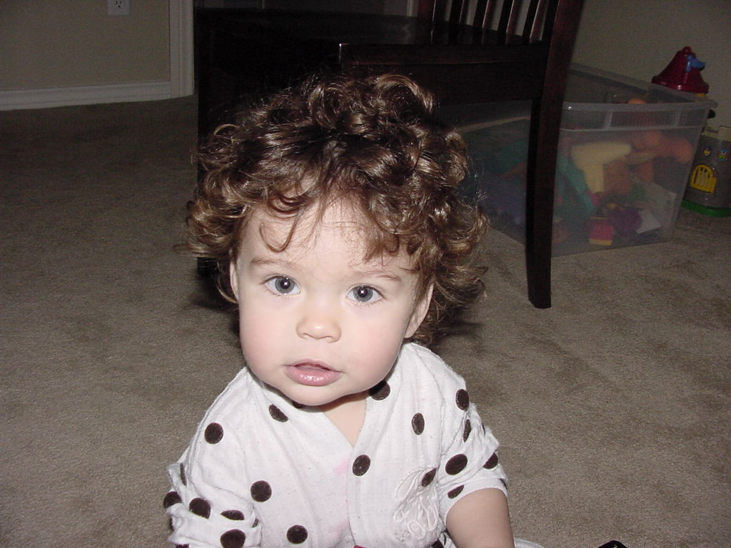 Curly Hair Baby Boy
 Polka Dot Pajama Boy