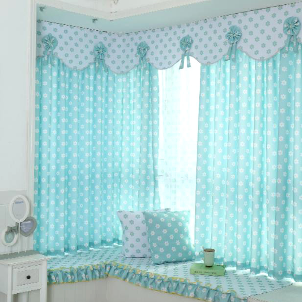 Curtain Rods For Kids Room
 Baby Blue and White Floral Print Polyester Short Bay