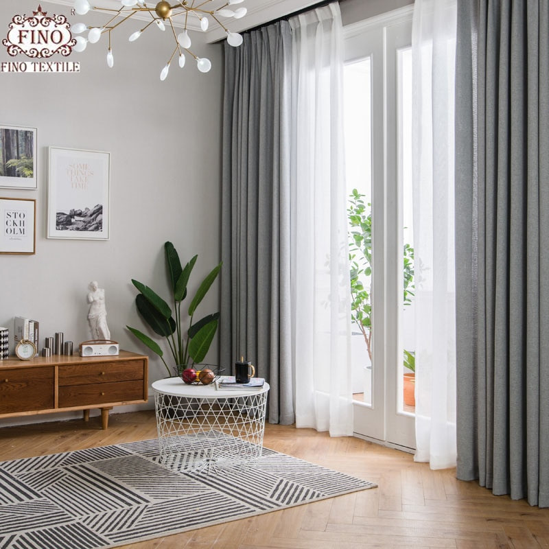 Curtains For Living Room
 FINO Nordic Gray Solid Curtain Fabrics For Living Room