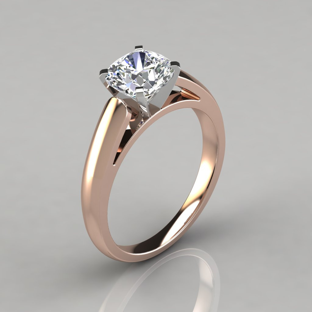 Cushion Cut Solitaire Diamond Engagement Rings
 Cathedral Design Cushion Cut Solitaire Engagement Ring