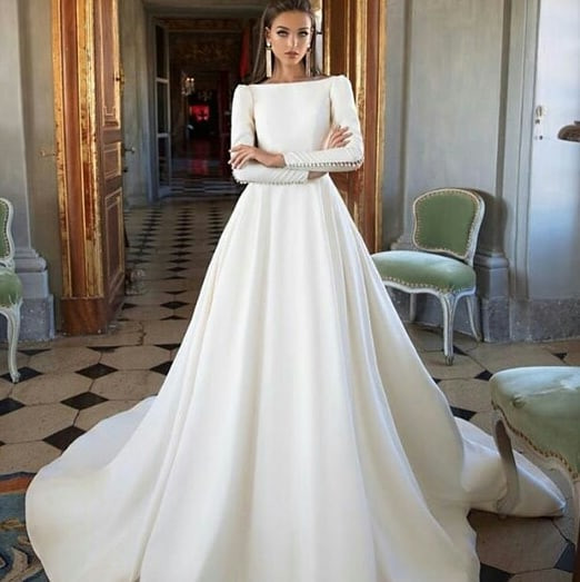 Custom Made Wedding Gowns
 Full Long Sleeves Custom made wedding Dress 2019 Soft