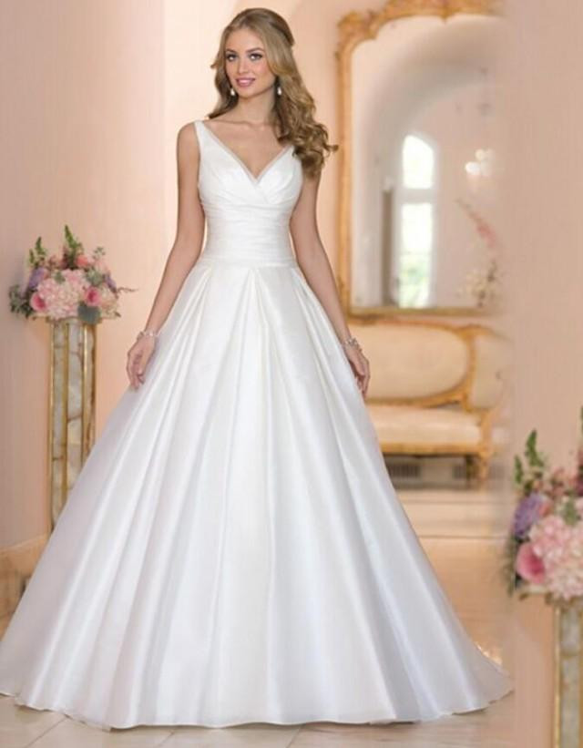 Custom Made Wedding Gowns
 Designer New 2016 White Wedding Dresses V Neck Satin Cheap
