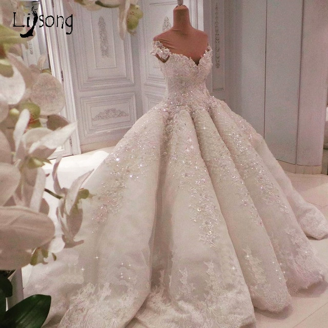 Custom Made Wedding Gowns
 Luxury Appliques LACE Sequin Pleated Wedding Ball Gowns