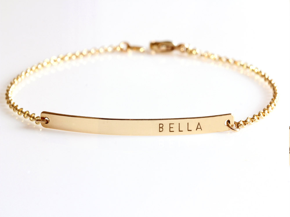 Custom Name Bracelets
 Gold Bar bracelet Custom Name Bracelet Engraved by