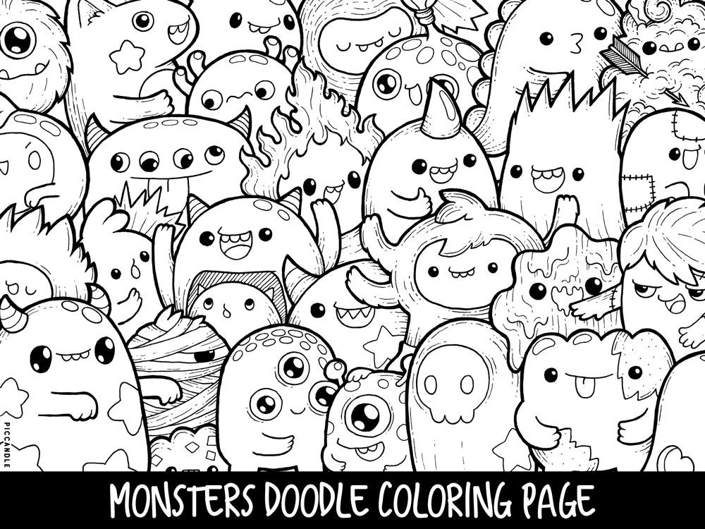 Cute Animal Coloring Pages For Adults
 Monsters Doodle Coloring Page Printable Cute Kawaii Coloring