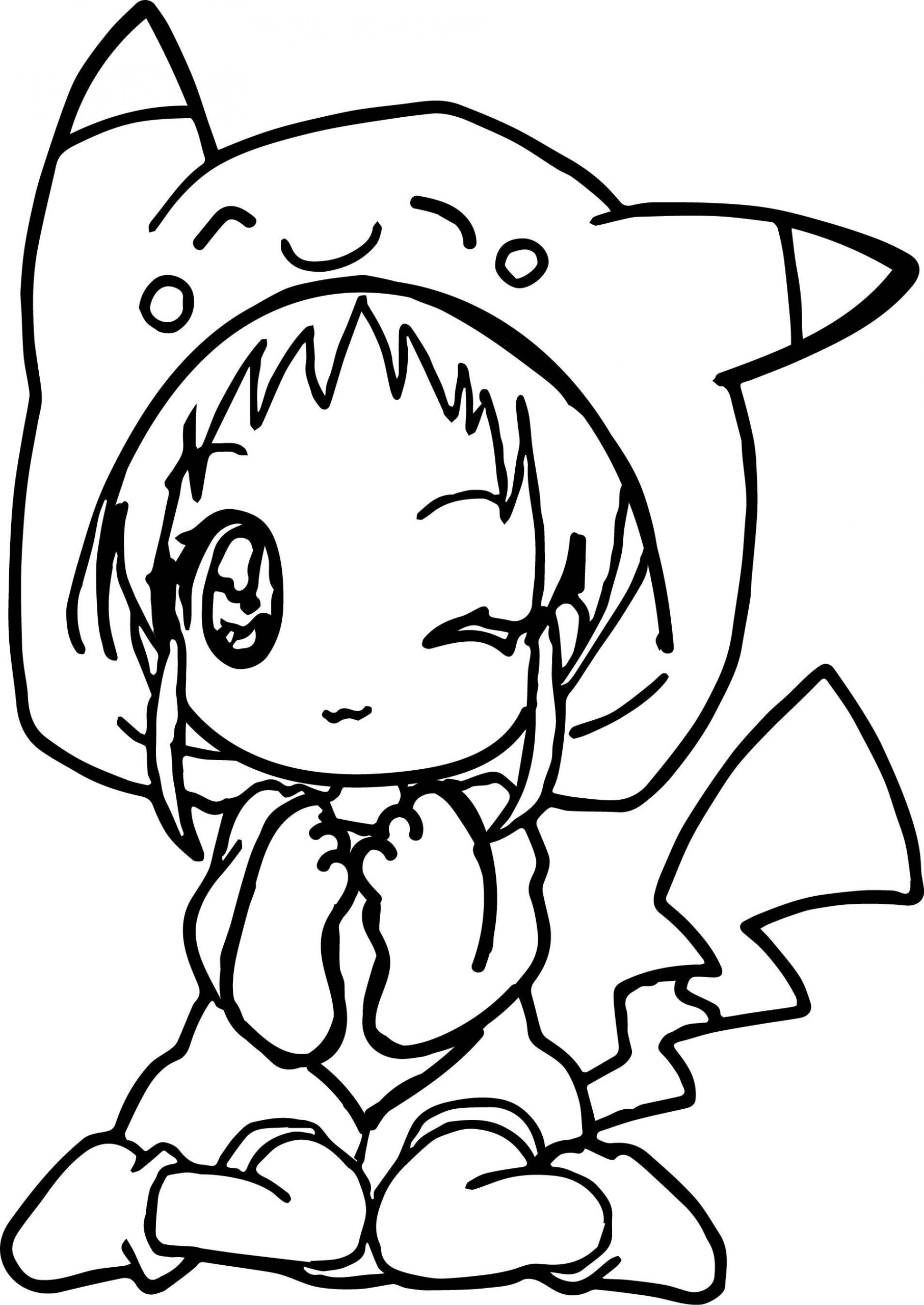 Cute Animal Coloring Pages For Girls
 Anime Girl Pikachu Dress Coloring Page in 2019
