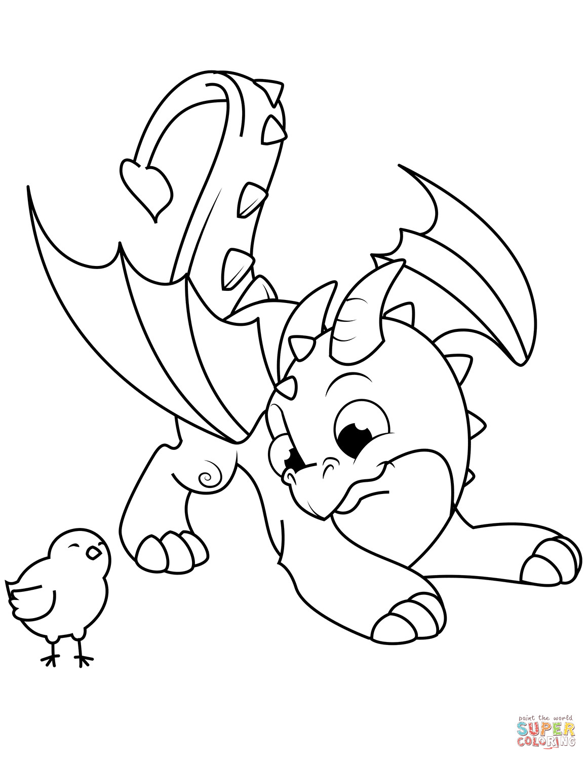 Cute Baby Dragon Coloring Pages
 Cute Dragon and Chick coloring page
