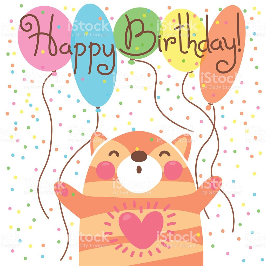 Cute Birthday Card
 Cute Happy Birthday Card With Funny Kitten Stock Vector