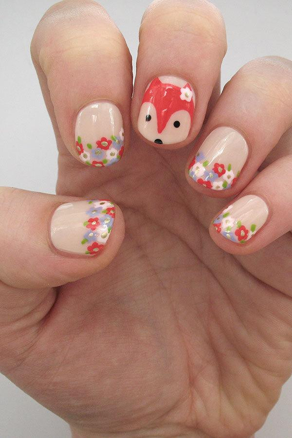 Cute Easy Nail Art
 Fantastic Floral Fox Nail Design