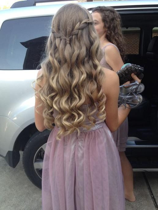 Cute Homecoming Hairstyles
 Blonde curls with a waterfall braid connecting both sides
