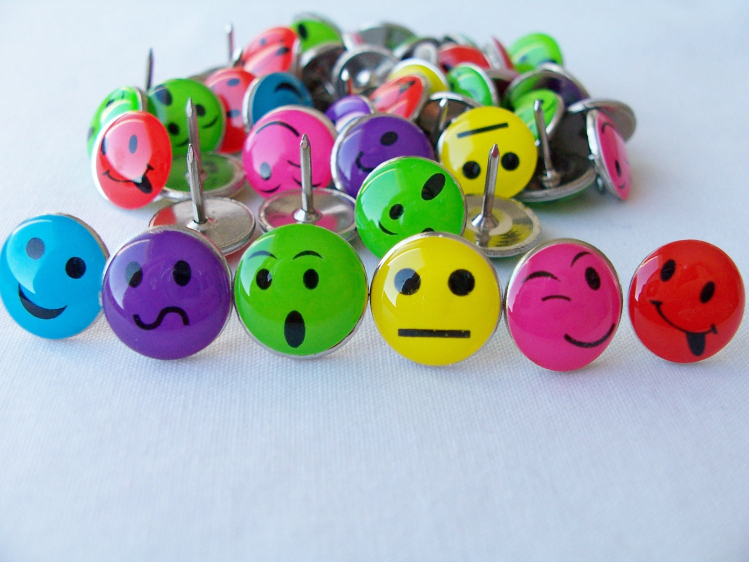 Cute Pins
 50 Cute faces metal push pins bright colourful thumb tacks