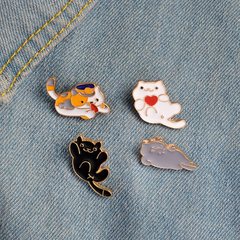 Cute Pins
 4pcs set Cartoon Cat Kitten Brooch Metal Drip oil Pins