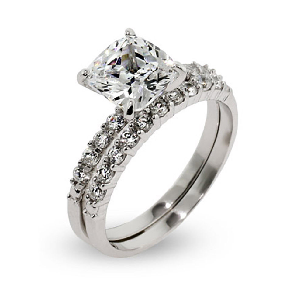 Cz Wedding Ring Sets
 Thin Princess Cut CZ Wedding Ring Set
