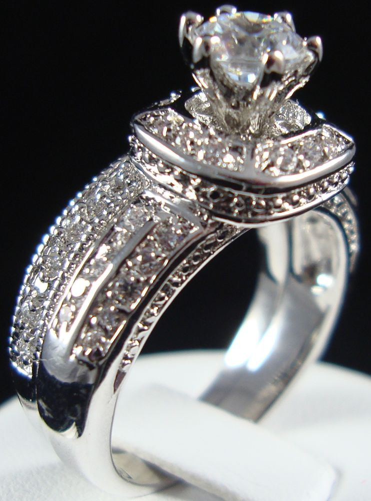 Cz Wedding Ring Sets
 2 pcs Vintage Halo CZ Solitaire with Accents Engagement