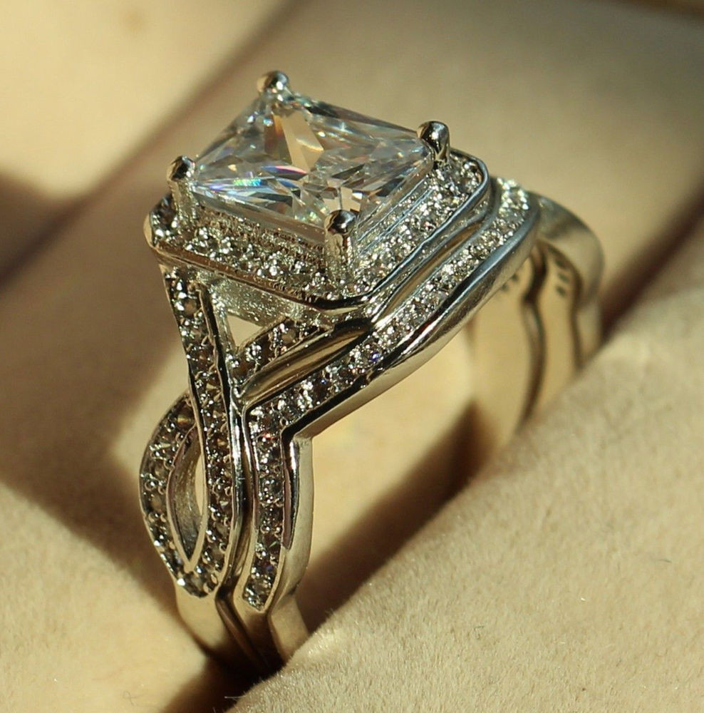 Cz Wedding Ring Sets
 Princess Cut Diamonique Cz White Gold Filled Engagement