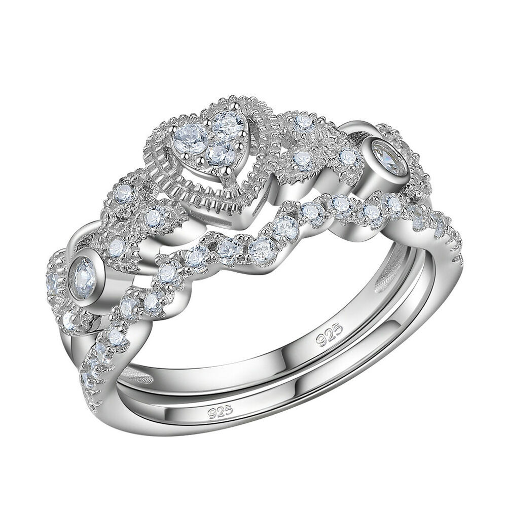 Cz Wedding Ring Sets
 0 5ct Heart White Cz 925 Sterling Silver Wedding