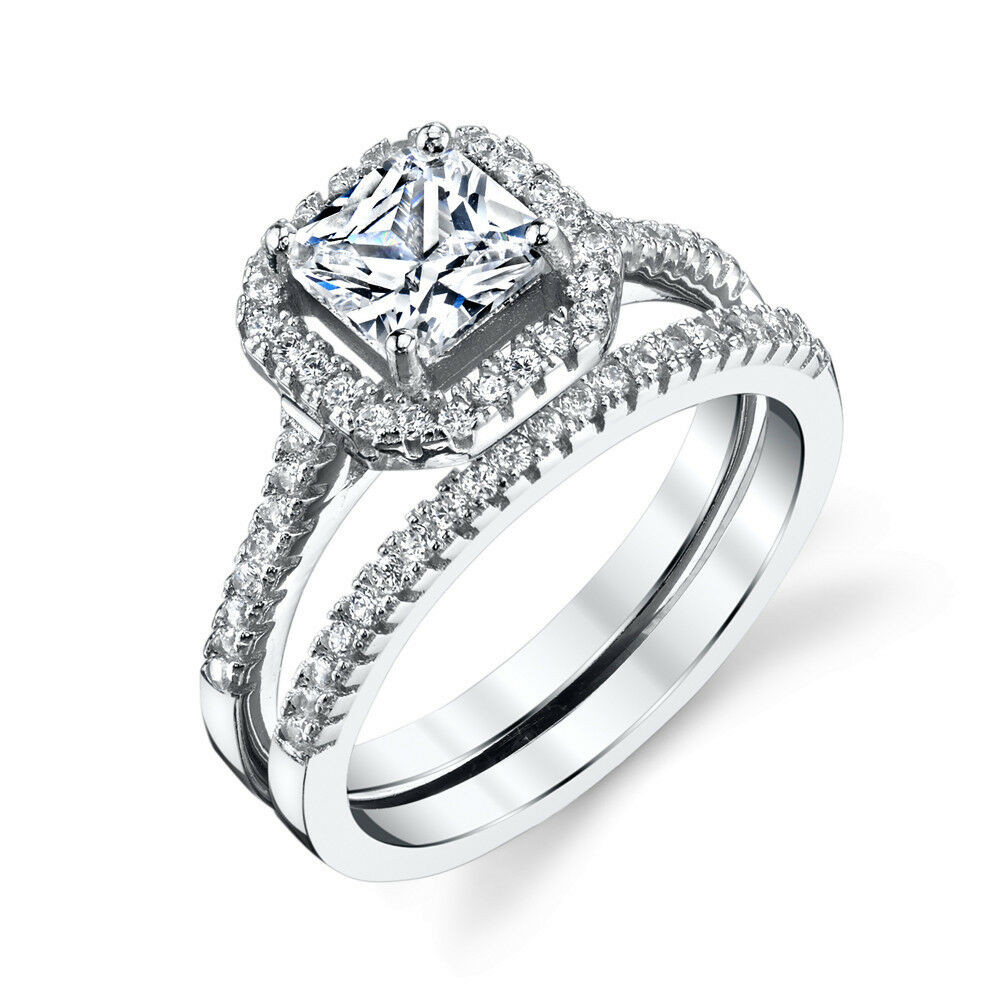 Cz Wedding Ring Sets
 Sterling Silver Princess Cut CZ Engagement Wedding Ring