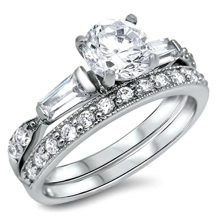 Cz Wedding Ring Sets
 925 Sterling Silver Wedding Ring set size 9 Engagement CZ