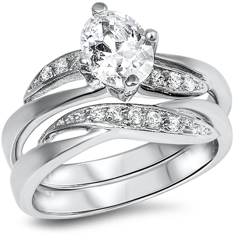 Cz Wedding Ring Sets
 Fine Cz Wedding Engagement Set 925 Sterling Silver Ring