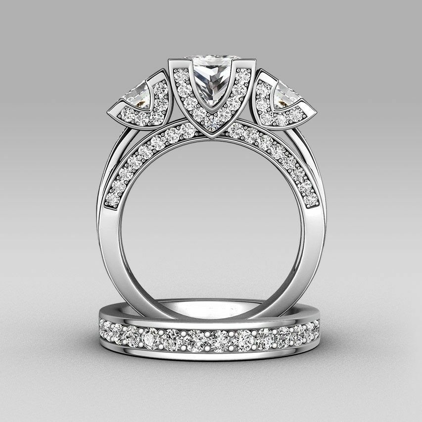 Cz Wedding Ring Sets
 Princess cut Diamonique Cz 925 Silver Wedding Ring Set