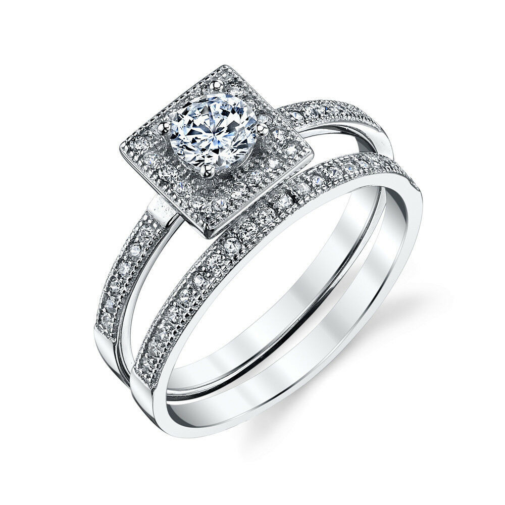 Cz Wedding Rings
 925 Sterling Silver Square Bridal CZ Engagement Wedding