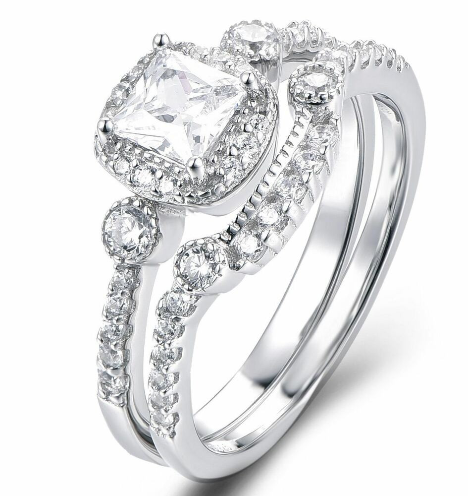 Cz Wedding Rings
 925 Sterling Silver Cz Wedding Band Engagement Rings Set
