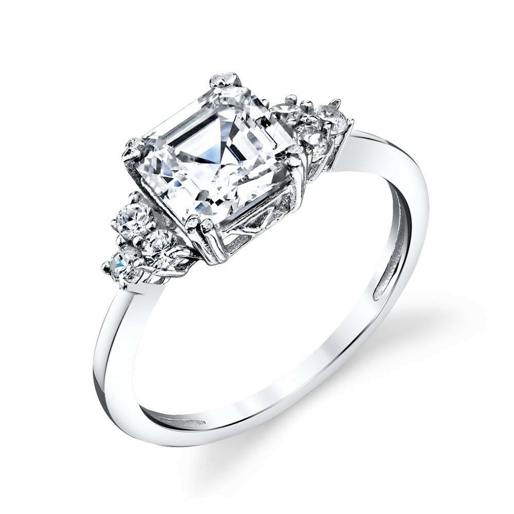 Cz Wedding Rings
 Sterling Silver Bridal Asscher Cut CZ Engagement Wedding