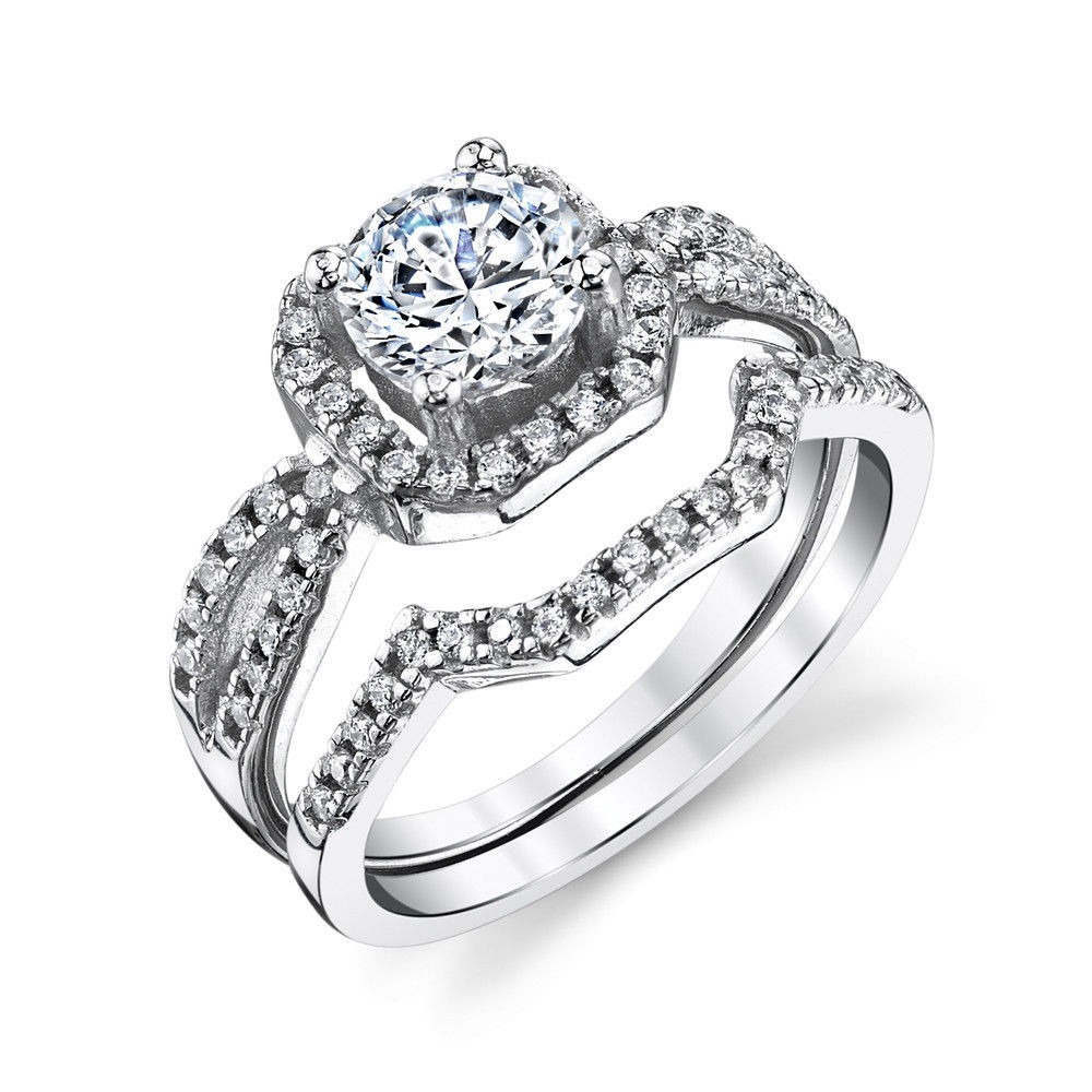 Cz Wedding Rings
 Sterling Silver CZ Engagement Wedding Ring Set Cubic