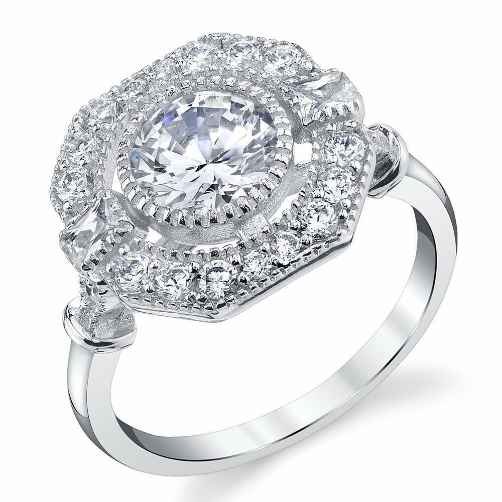 Cz Wedding Rings
 Antique Estate Halo Sterling CZ Engagement Wedding Ring