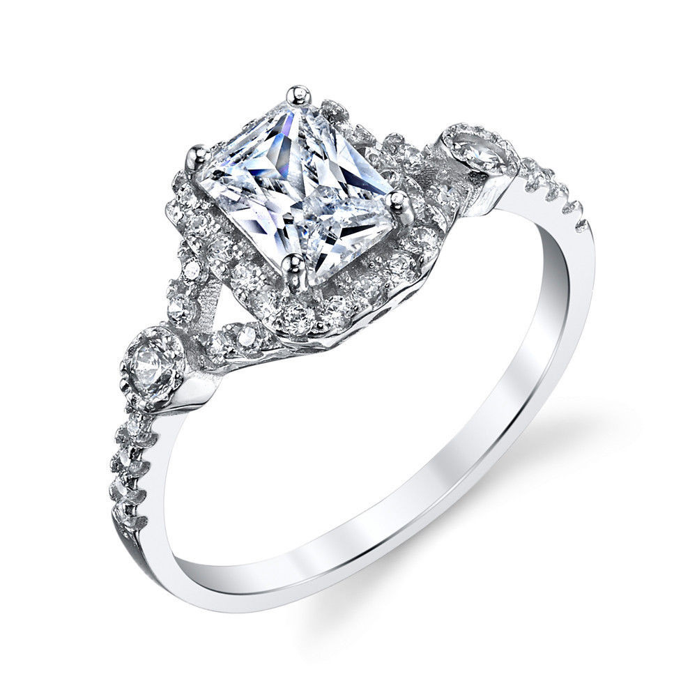 Cz Wedding Rings
 925 Sterling Silver Radiant CZ Engagement Wedding Ring Set