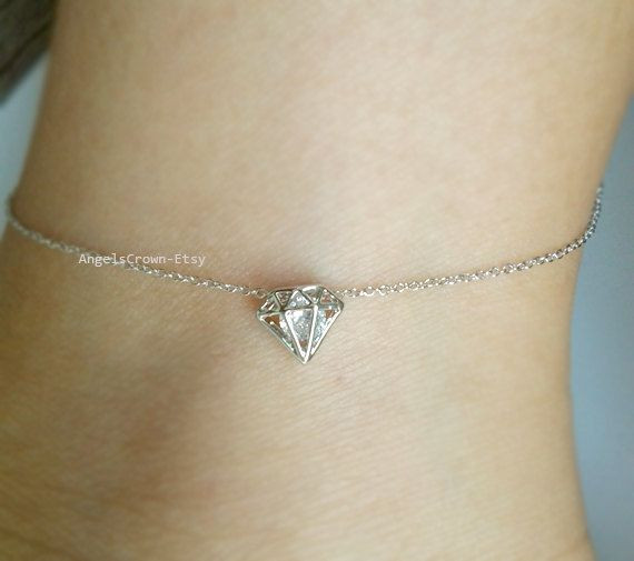 Dainty Anklet
 Diamond Anklet silver diamond jewelry minimalist by