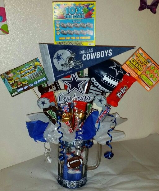 Dallas Cowboys Gift Basket Ideas
 Dallas Cowboys beer mug candy bouquet w lottery tickets