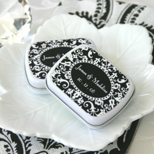 Damask Wedding Favors
 96 Personalized Damask Mint Tins Wedding Favor Boxes