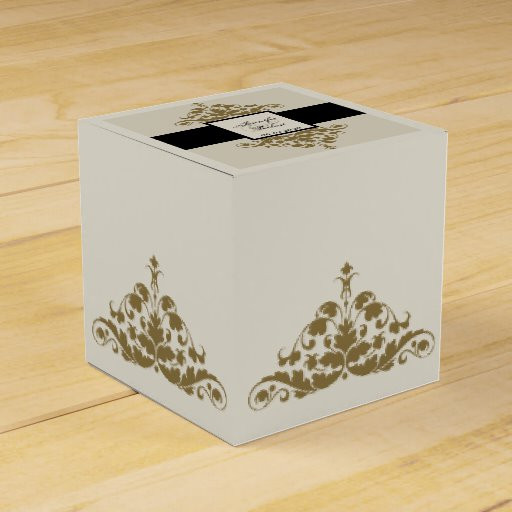 Damask Wedding Favors
 Ivory Black and Gold Damask Wedding Favor Box