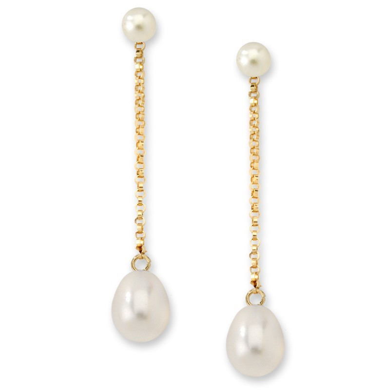 Dangling Pearl Earrings
 Freshwater Pearl Teardrops Dangle Enhancer Earrings in 14k