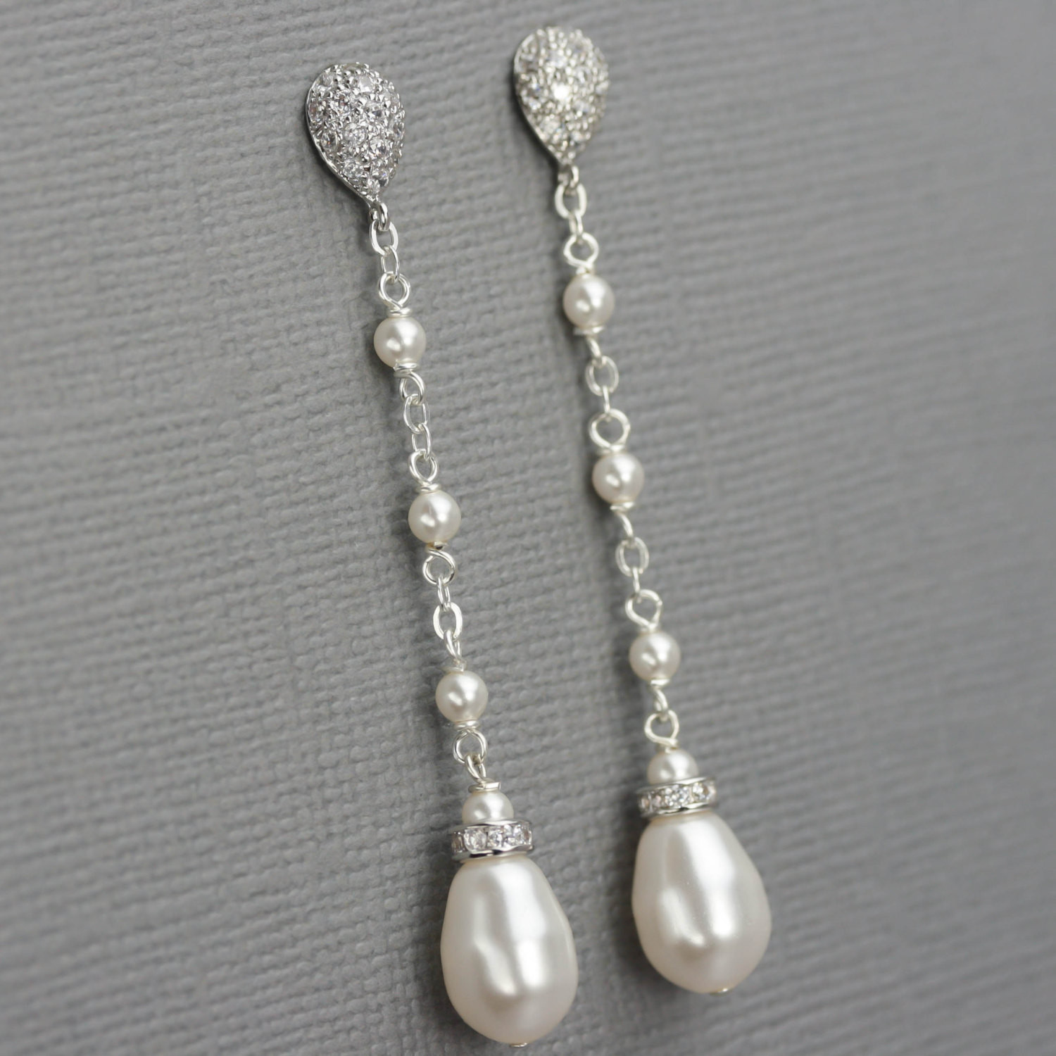 Dangling Pearl Earrings
 Long Pearl Dangle Earrings Bridal Pearl Drop Earrings