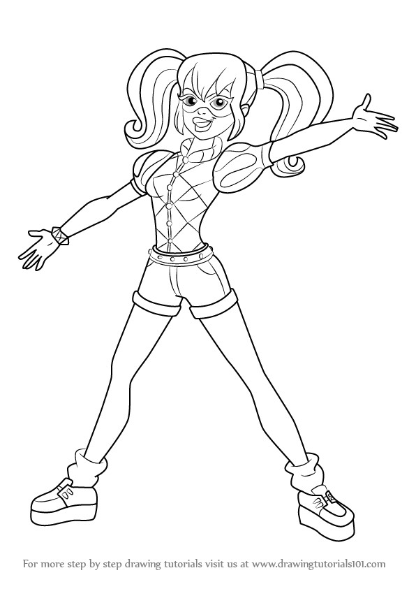 Dc Super Hero Girls Coloring Pages
 Step by Step How to Draw Harley Quinn from DC Super Hero